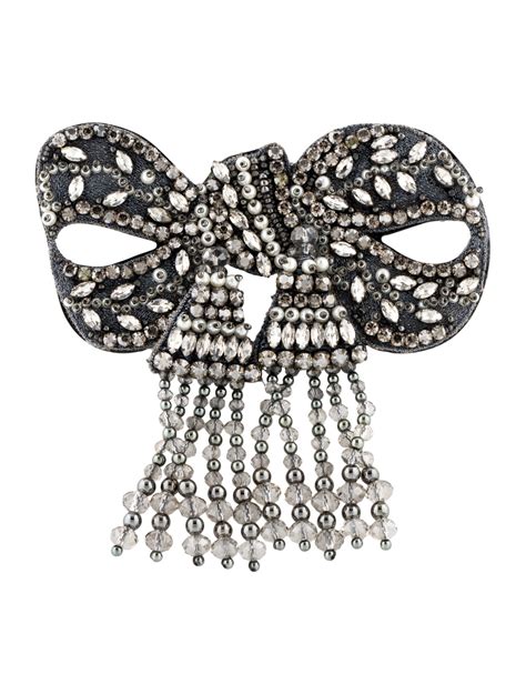 Gucci Faux Pearl, Fabric & Crystal Embellished Bow Brooch 